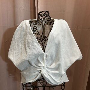 Zara Solid White Gauze Twisted Hem V-neck Cap Sleeve